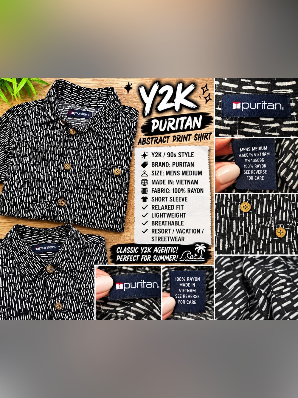 Puritan Black & White Abstract Short Sleeve Shirt
